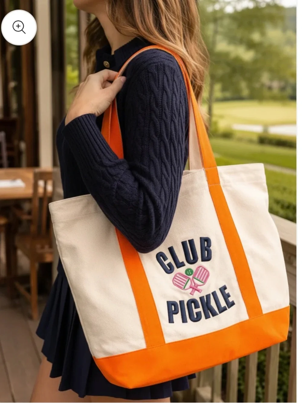 Club Pickle Oversized Canvas Tote in Orange & Cream